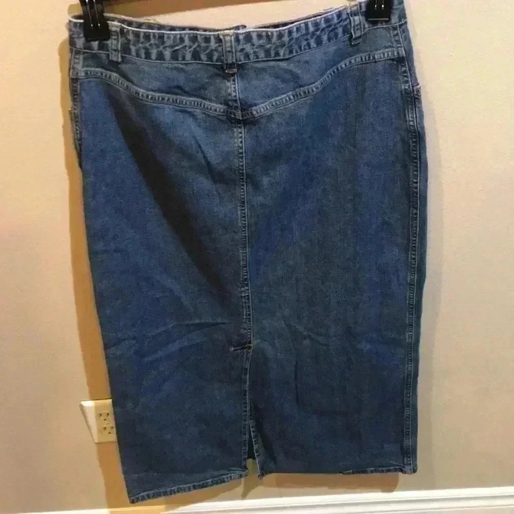 Cherokee Vintage Medium Wash 3 Pocket Zip Front Cotton Maxi Skirt Size 10